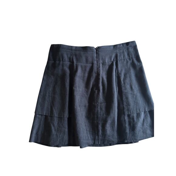 BCBGMAXAZRIA Paperbag Waist Mini Skirt Black Linen Blend Tie Belt M - Picture 6 of 9